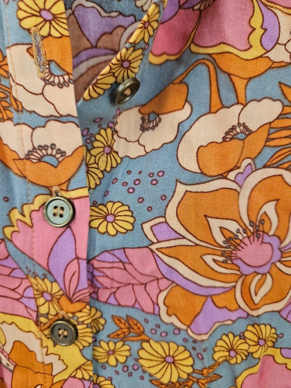 Natural Life 70s retro flowered yellow, orange, pink, grey tunic/short dress, S - Picture 2 of 6